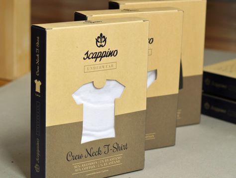 For the new Scappino line of Man Underwear we came up with a simple but quite effective packaging system that shows right away what kind and color of underwear is inside the box. A transparent window diucut with the shape of each type of underwear will im… Rakel Sablon, Packaging System, Sublimacion Ideas, Tshirt Packaging, Shirt Packaging, Packaging Ideas Business, Clothing Packaging, Fashion Packaging, Box Packaging Design