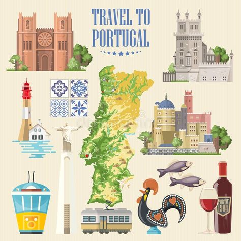 Travel Stickers Printable, Travel To Portugal, Travel Vector, Travel Album, Scrapbook Book, City Illustration, Travel Stickers, Portugal Travel, Flat Style