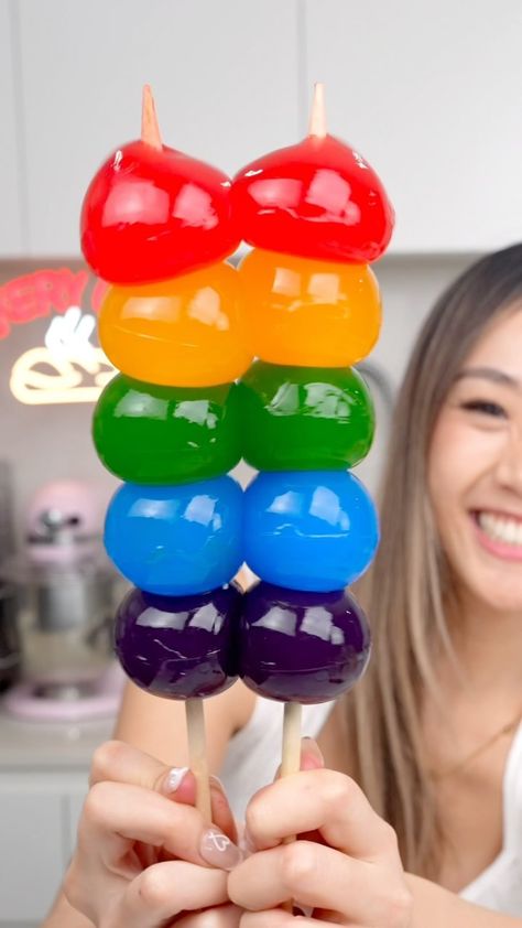 Catherine Zhang | Rainbow jelly 🌈 Nothing like some bouncy jelly, a super fun way to make jello . . . #jello #jelly #dessert #recipe #rainbow | Instagram Jelly Balls Recipe, Boredom Crafts, Rainbow Jello Recipe, Jelly Straws, Catherine Zhang, Whole Watermelon, Rainbow Jello, Popping Boba, Iphone Tutorial