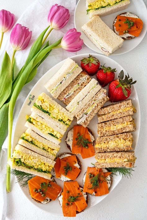 Sandwich Plating Ideas, Vegan Tea Sandwiches, Healthy Cake Pops, Vegan Afternoon Tea, High Tea Food, Tea Sandwich, Chickpea Tuna Salad, Chickpea Tuna, Vegan Scones