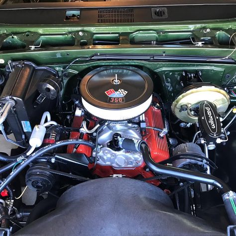 350 Engine Chevy, 1986 Chevy Truck, Chevy 350 Engine, Fire Chicken, Chevy 3100, Automotive Decor, Truck Stuff, Engine Bay, Square Body