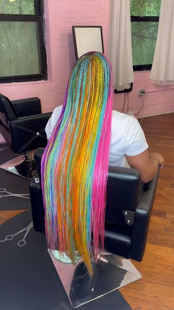 Rainbow Box Braids, Long Braid Styles, Color Braids, Rainbow Braids, Small Box Braids, Individual Braids, Single Braids, Small Braids, Micro Braids