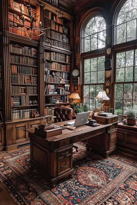 Loft Office Design, Retro Home Office, Chic Office Decor, Home Library Rooms, Minimalist Home Office, Library Room, Home Library Design, Chicken House, Home Office Setup