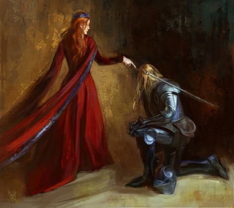 ArtStation - Queen and Knight, Volha Krasnahor Princess And Knight Drawing, Knight And Queen, Princess And Female Knight, Female Knight And Princess, Knight And Princess Art, Knight Protecting Princess, Prince And Knight, Princess X Knight, Medieval King And Queen