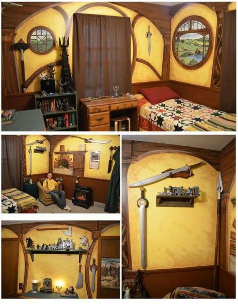 Hobbit house room decor Lord Of The Rings Room, Hobbit Bedroom, Lord Rings, Landscape Details, Casa Hobbit, Fantasy Bedroom, Inspired Bedroom, Into The West, Hobbit Hole