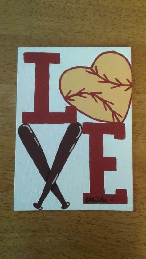 LOVE softball, acrylic on canvas Softball Canvas Painting, Softball Painting Ideas, Softball Paintings On Canvas, Softball Drawings Ideas, Softball Paintings, Softball Drawings, Basketball Painting, Halloween Customs, Softball Party