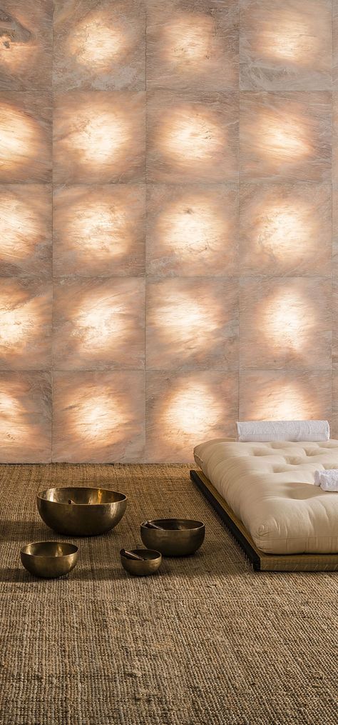 Backlit stone wall panels with a gradual, shaded luminous effect thanks to a stone processing which for the first time is only performed on the back of the marble tile, thereby intensifying the surprise effect of light on the smooth front surface. Our "sole" decorative translucent marble tiles from the "Pietre Luminose" collection. Back Lit Marble Wall, Backlit Acrylic Panel, Backlit Stone, Corian Marble, Reflective Wall, Backlit Panel, Onyx Backlit, Featured Wall, Backlit Wall