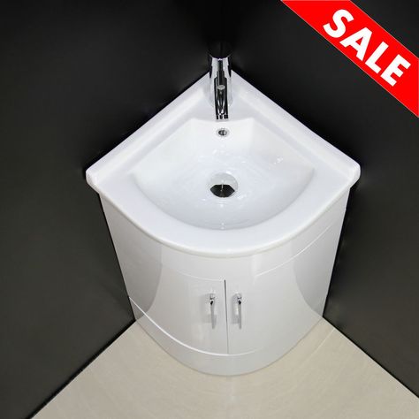 Vanity Unit Ideas, Cloakroom Sink, Corner Basin, Cloakroom Toilet, Bathroom Sink Units, Corner Vanity Unit, Corner Vanity, Small Bathroom With Shower, Small Toilet Room