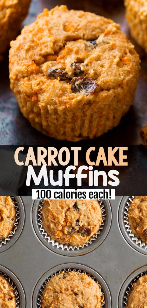 100 Calorie Carrot Cake Muffins (Healthy Snack Recipe) Low Calorie Carrot Muffins, Healthy Low Cal Muffins, High Protein Carrot Cake Muffins, 100 Calorie Muffins, Cottage Cheese Carrot Muffins, Whole Wheat Carrot Muffins, Low Calorie Chocolate Muffins, Carrot Baking Recipes, Low Calorie Protein Muffins