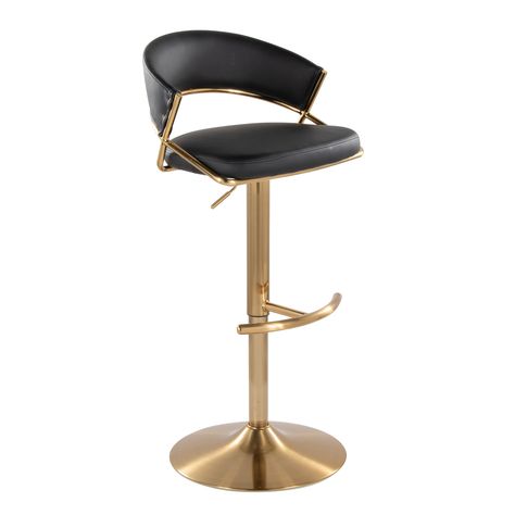 Glam and unique in design, the Tatyana Adjustable Bar Stool will look great in your kitchen or bar area. The Tatyana features a sleek metal base and stylish velvet or faux leather upholstery. Black White And Gold Kitchen Bar Stools, Glam Bar Stools, Black Velvet Bar Stools, Leather And Metal Bar Stools, Brass Adjustable Bar Stools, Black Gold Barstool, Classic Bar Stools, Black Bar, Adjustable Bar Stools