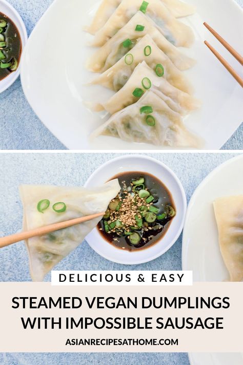 Steamed Vegan Dumplings with Impossible Sausage – Asian Recipes At Home Sausage Wontons, Impossible Sausage, Wonton Dumplings, Wonton Wraps, Vegan Dumplings, How To Make Dumplings, Frozen Dumplings, Dumpling Filling, Steamed Dumplings