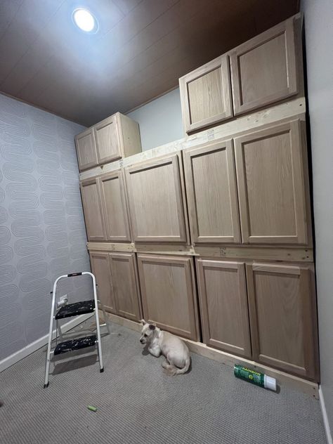 Diy Wall Of Cabinets, Diy Pantry Out Of Cabinets, Diy Wall Cabinet Living Room, Wall Of Cabinets Office, Wall Of Cabinets Bedroom, Diy Large Cabinet, Floor To Wall Cabinets, Diy Floor To Ceiling Pantry Cabinets, Small Wall Cabinets Ideas