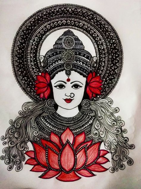 Flower Black Pen Drawing, Pencil Art Flower Drawings, Madhubani Mandala Art, Boho Art Drawings Hand Drawn, Mandala Art Therapy Hand Drawn, Devi Mandala Art, Black Pen Art Work, Emphasis Art Drawing, Black Pen Drawing Sketches