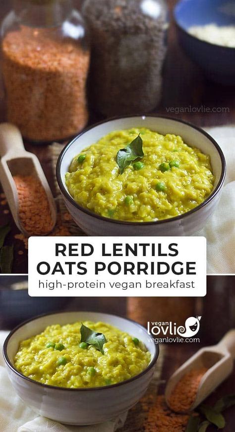 Red Lentils & Oats Porridge | High-Protein Vegan Breakfast #redlentils #healthy #cook #curry #Lentil #redlentil #healthyfood #nutrition #healthychoices #HealthyEating #foodie #food Lentil Breakfast, Savoury Oatmeal, Protein Vegan Breakfast, Ayurvedic Breakfast, Savory Oatmeal Recipes, Oatmeal Ideas, High Protein Vegan Breakfast, Red Lentil Recipes, Oats Porridge