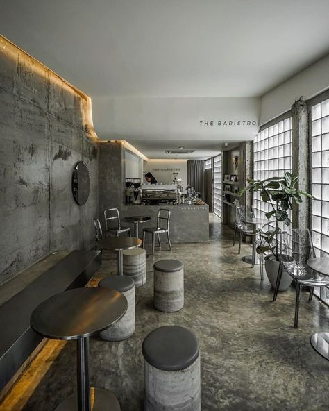 Industrial Coffee Shop, Loft Cafe, Coffee Shop Concept, Modern Coffee Shop, Modern Restaurant Design, Industrial Cafe, Outdoor Restaurant Design, Coffee Bar Design, Concrete Interiors