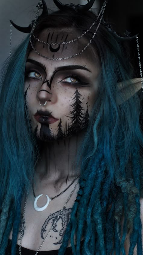 Elegant Gothic Makeup, Dark Forest Makeup, Viking Faerie, Forest Fae Makeup, Earth Witch Makeup, Dead Fairy Makeup, Baphomet Makeup, Dark Elven Makeup, Dark Fairy Makeup Looks