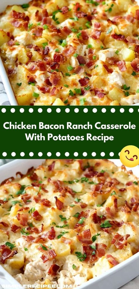 Searching for a crowd-pleasing meal that’s simple to make? This Chicken Bacon Ranch Casserole is the answer! Loaded with savory ingredients, it’s a delightful choice for any family dinner or special occasion. Casserole With Potatoes, Ranch Dressing Chicken, Baked Chicken Casserole, Bacon Ranch Casserole, Chicken Potato Casserole, Ranch Casserole, Bacon Casserole, Bacon Ranch Potatoes, Chicken Bacon Ranch Casserole