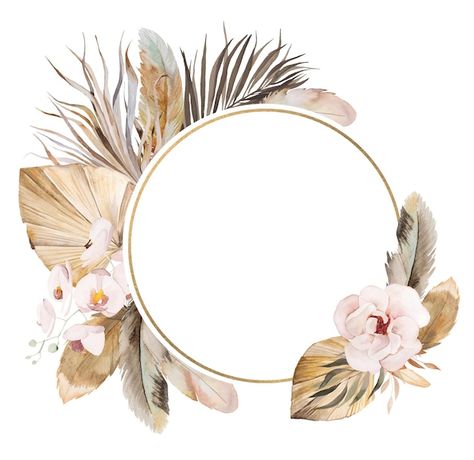 Pampas Grass Illustration, Circulo Floral, Palm Leaves And Pampas, Word Pictures Art, Circle Border Aesthetic Gold, Circle Floral Frame, Gold Circle Border, Frame Redondo Png, Wedding Invitation Layout