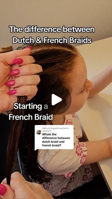 Sarah | Hair Braider on Instagram: "The different techniques between Dutch and French Braids." Difference Between Dutch Braid And French Braid, How To Do 2 French Braids, Girls French Braid Hairstyles, French Braid Vs Dutch Braid, Two French Braids With Curls, French Vs Dutch Braid, Two French Braids Natural Hair, How To French Braid Your Own Hair For Beginners, Dutch And French Braids