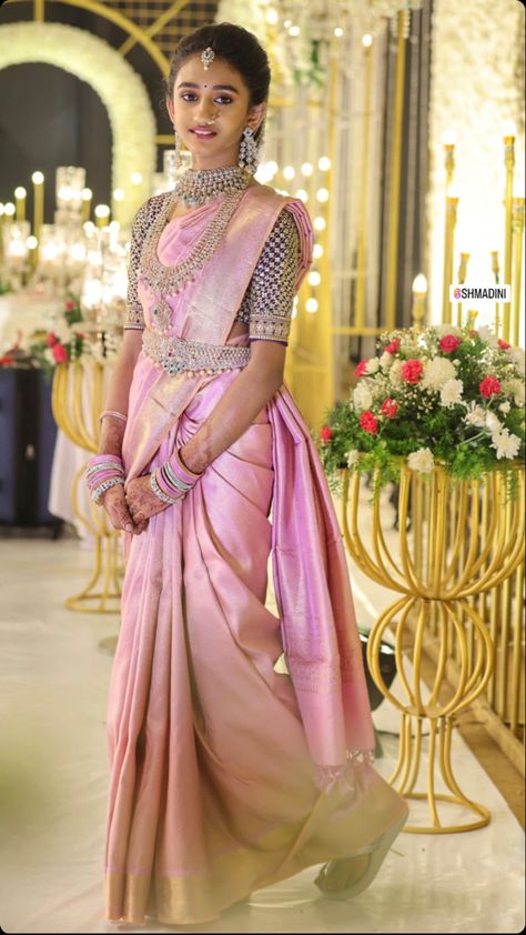 Half Sarees Latest Designs For Wedding, Saree Function For Kids, Half Saree Function Kids, Pastel Sarees, Ns Creations, Kids Saree, Pattu Sarees Wedding, Pink Half Sarees, Latest Pattu Sarees