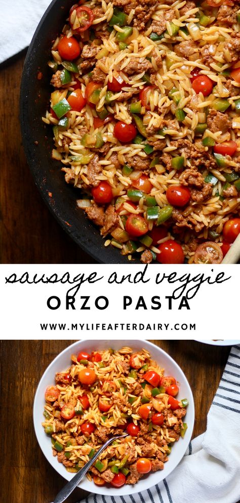 Veggie Orzo, Pasta Spicy, Lunches For The Week, Dairy Free Pasta Recipes, Dairy Free Recipe, Oven Baked Chicken Breasts, Orzo Recipes, Skillet Recipes, Filling Dinner