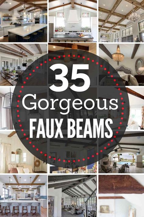 35 Faux Beams You Won't Believe Aren't Real! - The Heathered Nest Fake Beams Ceiling, Wood Beams Living Room, Beam In Kitchen, Ceiling Beams Living Room, Vaulted Ceiling Beams, Faux Ceiling Beams, Ceiling Diy, Exposed Beams Ceiling, Beams Living Room