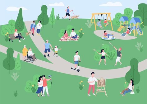 People In City, Vector Illustration People, Ride Bike, Illustration People, People Having Fun, City People, Urban Park, City Illustration, City Park