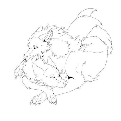 Free to use - Couple wolf lineart by https://www.deviantart.com/skproductionsart on @DeviantArt Wolf Laying Down Drawing Reference, Wolf Couple Drawing, Wolf Outline Drawing, Wolf Couple Art, Wolf Line Art, Wolf Sketches, Wolf Lineart, Wolf Fursona, Wolf Reference