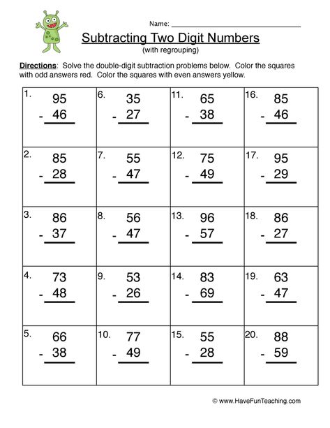 Two Digit Subtraction Without Regrouping Worksheets Double Digit Subtraction, Addition With Regrouping Worksheets, Subtraction With Regrouping Worksheets, Regrouping Addition, Regrouping Subtraction, Double Digit Addition, Have Fun Teaching, Subtraction Facts, 2nd Grade Worksheets