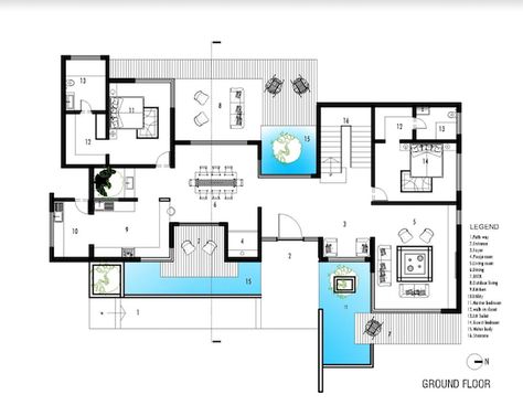 Tropical House Plans, Tropical Houses Architecture, Modern Tropical House, Front Wall Design, Tropical House Design, Modern House Floor Plans, The Architects Diary, Indian House Plans, Tropical Home