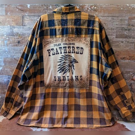 New From My Craft Boutique Tyler Childres Feathered Indian Upcycled Handcrafted Dip Dyed Bleached Flannel Shirt Men's Size 3 Xl Measures 30" P To P 33" Long I Will Not Be Accepting Offers On This Item Recommended Hand Wash Hang To Dry Touch Up With Iron Or Steamer Bleached Flannels, Flannel Upcycle, Flannel Shirt Refashion, Winter Camo, Craft Boutique, Bleached Flannel Shirt, Bleached Flannel, Upcycle Tshirt, Upcycled Clothes