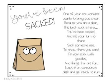 Staff Morale Booster - You've Been Sacked by Busy Little Bees | TpT You’ve Been Sacked, Encouragement Ideas For Coworkers, You’ve Been Sacked Ideas, You've Been Sacked, Monthly Staff Morale Boosters, Staff Appreciation Ideas Morale Boosters, Staff Morale Booster, Morale Ideas, Teacher Encouragement