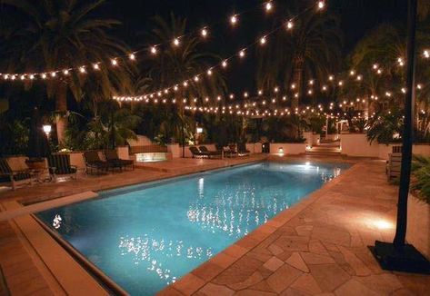 Top 60 Best Pool Lighting Ideas - Underwater LED Illumination Outdoor Pool Decor, Poolside Decor, Outdoor Pool Area, Patio Lights, Patio Pergola, Patio String Lights, Pool Lights, Backyard Pool Landscaping, Diy Pool