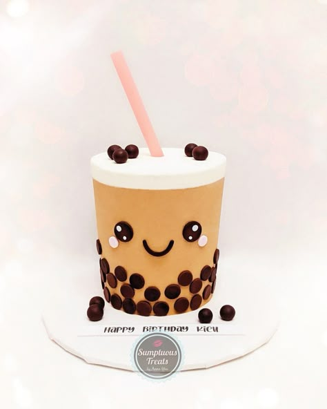 Boba Theme Cake, Boba Tea Cake Ideas, Bubble Tea Cake Design, Bobba Tea Birthday Party, Birthday Cake Ideas For 11 Year Girl, Boba Birthday Cake, Boba Cake Birthday, Boba Cupcakes, Boba Things