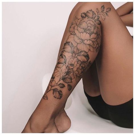 Flower Leg Tattoos, Lower Leg Tattoos, Feminine Tattoo Sleeves, Floral Tattoo Sleeve, Leg Tattoos Women, Leg Sleeve Tattoo, Stylist Tattoos, Piercing Studio, Calf Tattoo