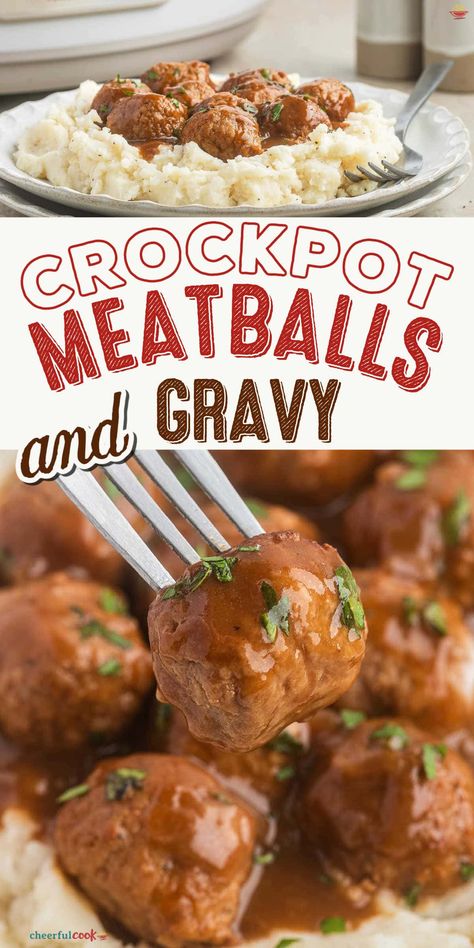 Crockpot Meatballs and Gravy - Meatballs And Gravy Recipe, Easy Slow Cooker Meatballs, Easy Crockpot Meatballs, Frozen Meatball Recipes, Bbq Beef Sandwiches, Crockpot Meatballs, Meatball Recipes Crockpot, Meatballs And Gravy, Beef Sandwiches