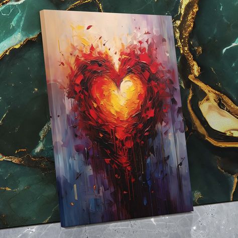 Ember of Love - Heart Painting Indulge in the passionate energy of "Ember of Love", a red heart abstract painting that fills any space with a radiant warmth. Crafted with utmost dedication, this large wall art on canvas creates an atmosphere of affection and cherishes your living room, bedroom, or office with its compelling design. Heart Painting Acrylic, Heart Abstract Painting, Love Painting Canvas, Abstract Heart Painting, Two Lovers Art, Love Canvas Painting, Heart Abstract, Art For Office, Perfect Heart