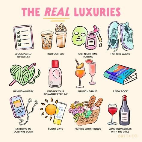 These are a few of our favorite things 🎀 What are your little luxuries?⁠ ⁠ #romanticizeyourlife #selfcare #selflove #doodle #summerthings #cuteillustration Romanticizing Self Care, Little Luxuries, Self Care Guide Aesthetic, Crystals For Confidence And Self Love, Once A Month Self Care, Glo Up, Self Care Bullet Journal, Teen Life Hacks, Teen Life