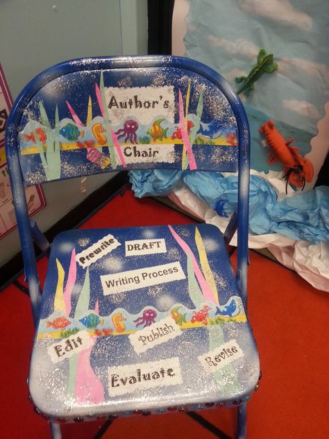 Author's Chair English Language Learners Elementary, Publishing Party, Authors Chair, Teacher Aesthetic, S Chair, Painted Chair, Writer's Workshop, Chair Ideas, Modge Podge