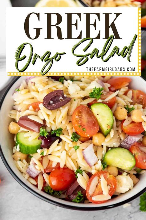 When it comes to side dishes, this simple Greek Orzo Salad is one of my family's favorite recipes. No cookout is complete without this healthy pasta salad recipe full of Greek flavor. Imagine a bowl filled with tender orzo pasta, tangy feta cheese, a colorful array of fresh veggies, and tossed in a lemony dressing. Each bite is a delightful dance of textures and tastes, harmonizing perfectly to create a palate-pleasing sensation. This salad is a perfect side dish with grilled chicken, fish or po Side Dishes Simple, Lemony Dressing, Healthy Pasta Salad Recipes, Greek Orzo, Greek Orzo Salad, Greek Pasta Salad, Orzo Salad Recipes, Healthy Pasta Salad, Orzo Pasta Salad