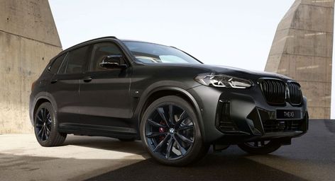 Both the BMW X3 and X4 are painted in matte black and have Jet Black 20-inch wheels. Bmw X3 Black, Bmw Sport, 20 Inch Wheels, Bmw X4, Deep Gray, Bmw X3, Cool Trucks, Jet Black, New Cars