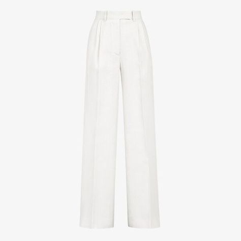 Designer Skirts & Trousers for Women | Fendi Nihachu Cosplay, White Tailored Pants, Bottom Outfits, Pink Denim Skirt, Black Cotton Skirt, Office Fits, Uni Style, White Linen Trousers, White Linen Pants