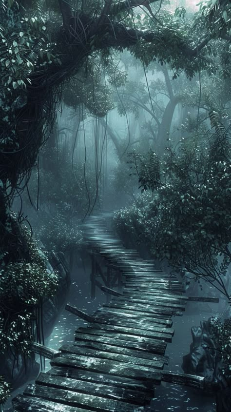 Mysterious Forest Art, Dark Fantasy Forest Aesthetic, Dark Fantasy Forest, Swamp Aesthetic, Scary Trees, Dark Fairytale Aesthetic, Scary Forest, Dark Forests, Mysterious Forest