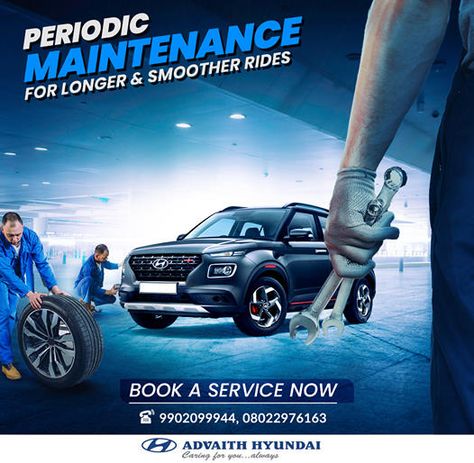 Periodic Maintenance for your car that Provides Smoother Rides visit us for Quality Service. Call: 9902099944, 08022976163 Or Book Now: https://www.advaithhyundai.com/service-booking #AdvaithHyundai #PeriodicMaintenance #BestCarService #CarCare #caringforyoualways #cars #trending Car Service Ads, Car Service Design, Oil Replacement, Logistics Design, Car Advertising Design, 광고 디자인, Ad Car, Social Media Advertising Design, Truck Repair