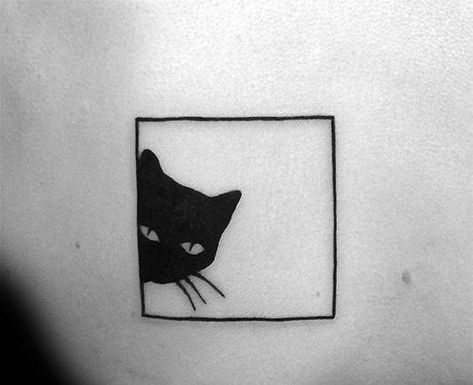 Top 63 Cat Tattoo Ideas [2021 Inspiration Guide] Simple Cat Tattoo For Men, Black Box Tattoo Ideas, Square Outline Tattoo, Manly Cat Tattoo, Cat Knife Tattoo, Cat In A Box Tattoo, Black Cat Outline Tattoo, Black Box Tattoo, Square Tattoo Design