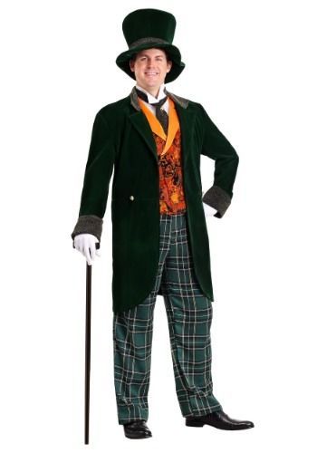 Dapper plus size men's Mad Hatter costume in a 7x, with top hat and orange waistcoat/vest Costume #5: Men’s Plus Size Halloween Costume in a 7X | Mad Hatter CostumeI love the design of the Halloween Costume, going full on “old school” with this Alice & Wonderland look! Wizard Of Oz Costume, Oz Costume, Hatter Costume, Mad Hatter Costume, Green Velvet Jacket, Fairy Tale Costumes, Wizard Costume, Plus Size Halloween Costume, Plus Size Costumes