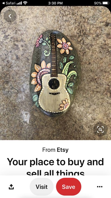 Floral Guitar, Diy Rock Art, Paint Rocks, Stone Art Painting, Guitar Painting, Rock And Pebbles, Painted Rocks Craft, Painted Rocks Diy, Rock Painting Ideas Easy