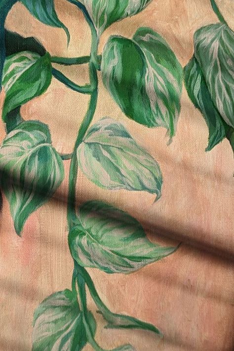 A painting of a pothos houseplant done in acrylic. Acrylic Vines Painting, Pothos Painting Acrylic, Pothos Plant Painting, Pathos Painting, Pothos Painting, Plant Painting Acrylic, Pet Commissions, Painted Plants, Plant Paintings