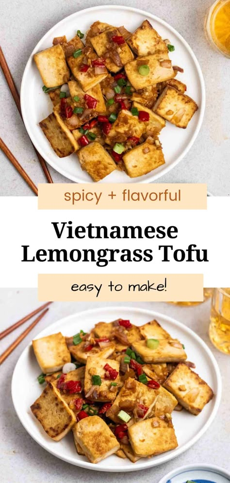 This Vietnamese-inspired Lemongrass tofu is savory, aromatic, and packed with flavors! A simple dish that is easy to assemble and ready in 30 minutes. Lemongrass Tofu, Asian Tofu Recipes, Lemongrass Recipes, Recipes Tofu, Tomatoes And Cheese, Tofu Recipes Vegan, Vegan Fish, Tofu Dishes, Stale Bread