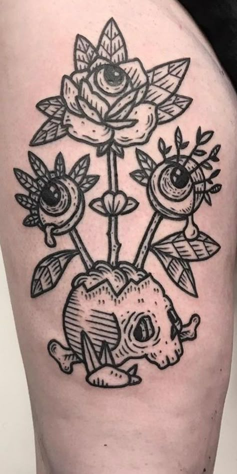 Traditional Goth Tattoo, Oddities Tattoo, Oddity Tattoo, Witchy Tattoos, Marker Ideas, Goth Tattoo, Hand And Finger Tattoos, Stick N Poke Tattoo, Spooky Tattoos